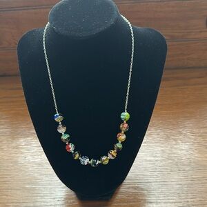 🇮🇹Venetian artisan glass and sterling silver necklace. Approximately 18”.
